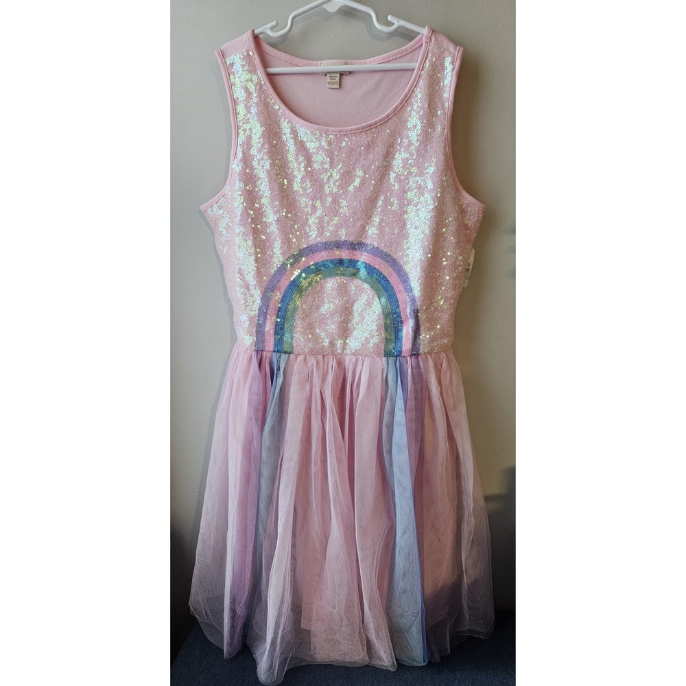 Zenzi Girls XXL 16/18 Pink Sequin Rainbow Tulle Dress Party Occasion NWT‎